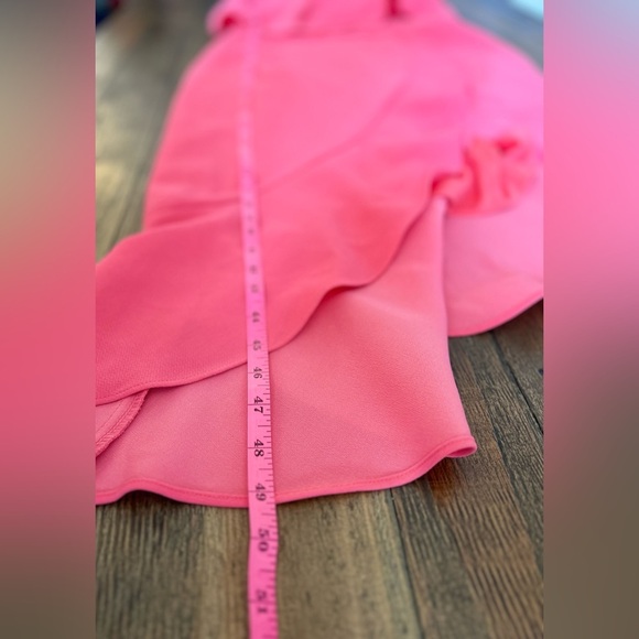 AQUA NWT Womens Coral Crepe Flounce Cocktail One-Shoulder Midi Dress Stretch - Picture 9 of 16